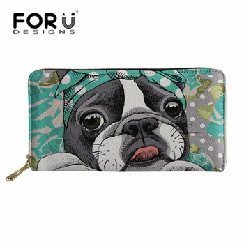 

FORUDESIGNS Wallets for Women PU Leather Long Purse Ladies Boston Terrier Cluth Card Phone Holder Wallet Girls Cute Coin Pouch