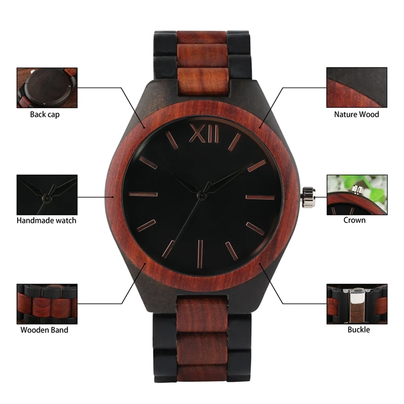 100% Handmade Bamboo Wooden Watches Men Quartz Sports Full Wood Bracelet Analog Wristwatch Gift Top Clock Relogio Masculino 2019 (6)