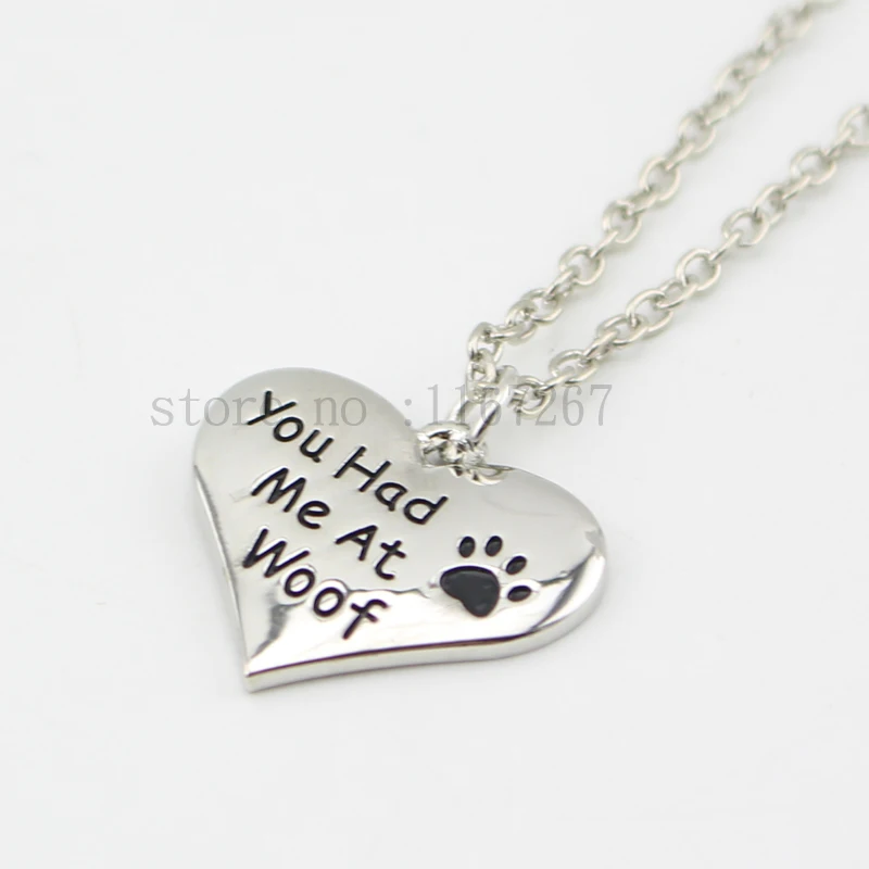Новинка 2015 ярлык с надписью You had me at woof в виде собачьей лапы серебряное ожерелье
