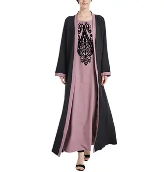 

2018 new fashion adult women Fake Two Pieces Dubai Abaya Cardigan Print Muslim Dresses Soft Robe Maxi Dress a686