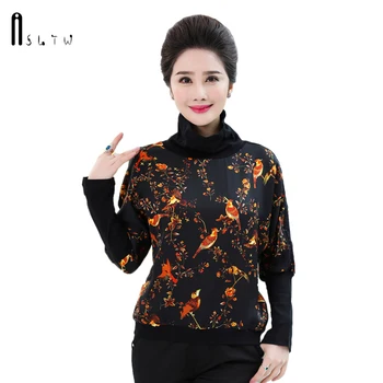 

ASLTW Turtleneck Print Sweater Women New Autumn Plus Velvet Loose Top Women's Sweater Fashion Jumper Female Tops