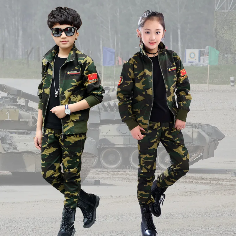 

Hot Boys Camouflage Clothing Suit Children's Military Training Uniform For Middle School Student Kids Girls Sport Tracksuit B205