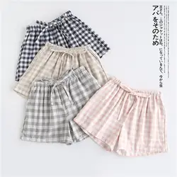 Милые новые летние 2019 сна Хлопковая пижама шорты Для женщин Пижама на завязках брюки свободные 8 цветная Пижама эластичный пояс B87801