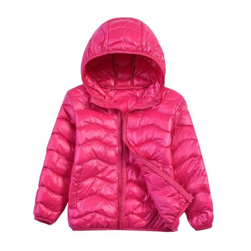 Детская куртка, верхняя одежда осеннее теплое пуховое пальто с капюшоном для мальчиков и девочек детская парка г., детская зимняя куртка на утином пуху 90 - Цвет: Rose Red
