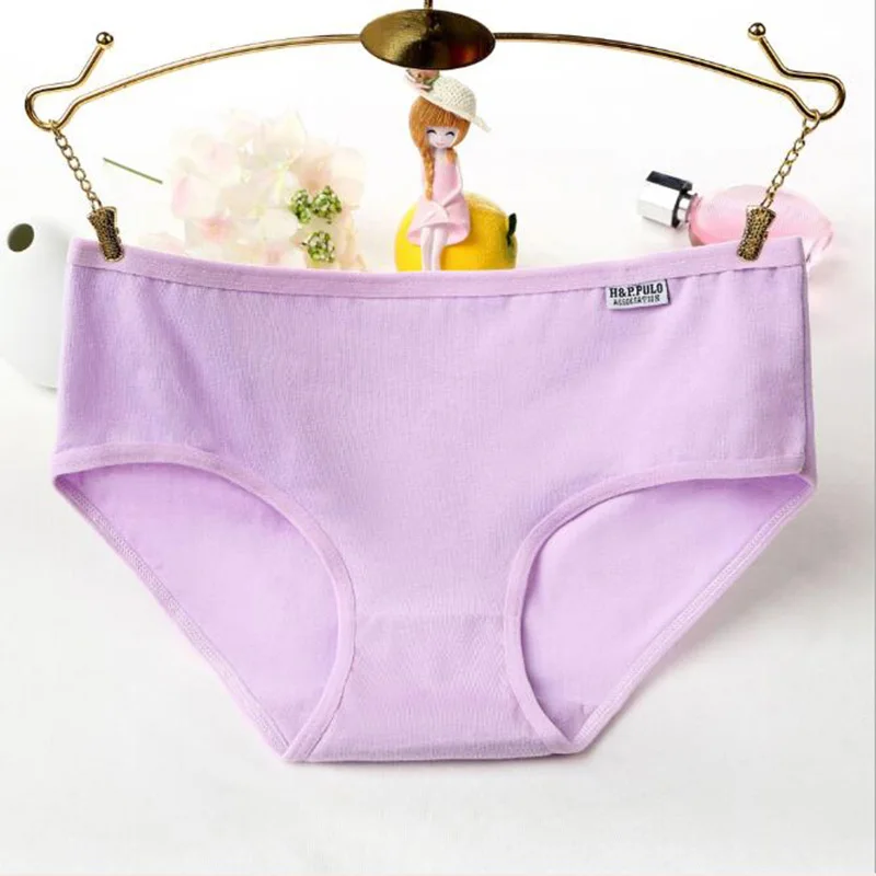 

Cotton Women's Underwear Low Waist Solid Color Briefs Candy Color Student Underwear
