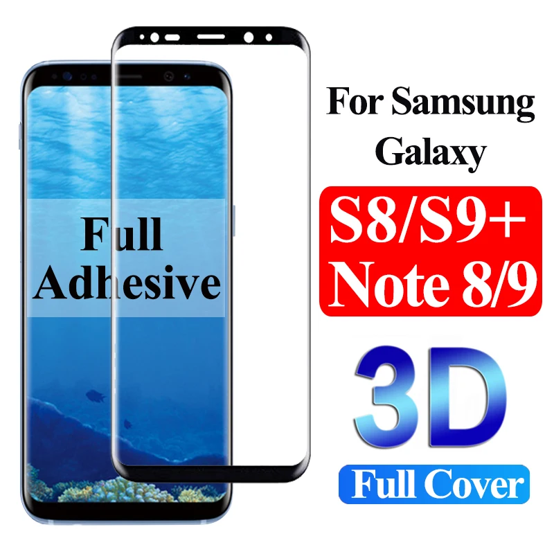 Полное клейкое Защитное стекло для samsung galaxy s8 on s9 plus защита экрана клей verre tremp de note