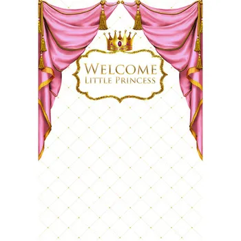 

Pink Curtain Gold Crown Princess Backdrop Photography Newborn Baby Shower Props Royal Birthday Party Photo Booth Backgrounds