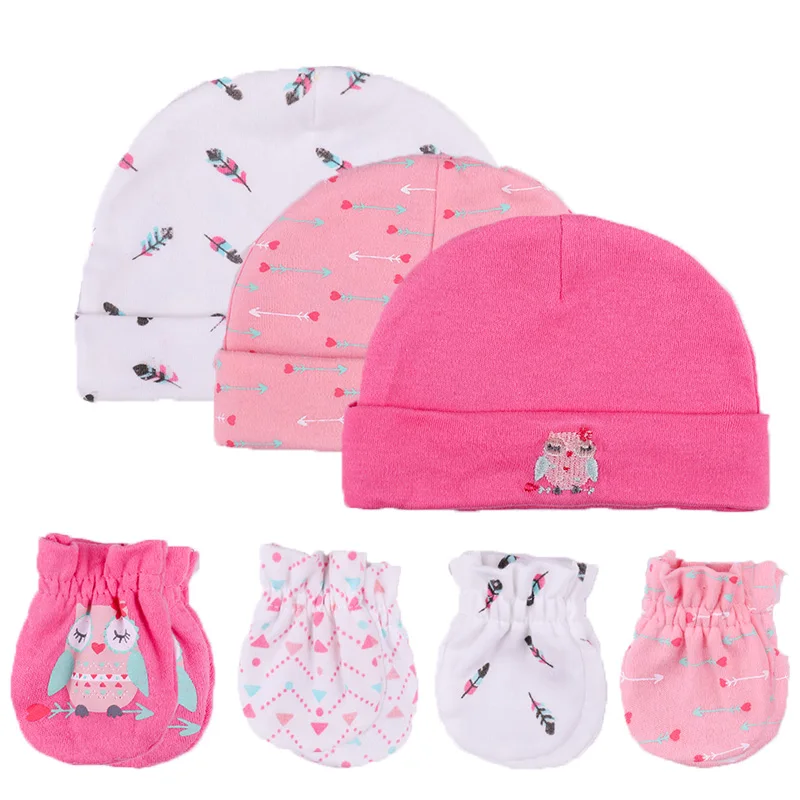Unisex Cotton White Newborn Boys Girls Baby Hats Gloves Headwear Fitted Baby Cute Accessories Nightcap Sleep