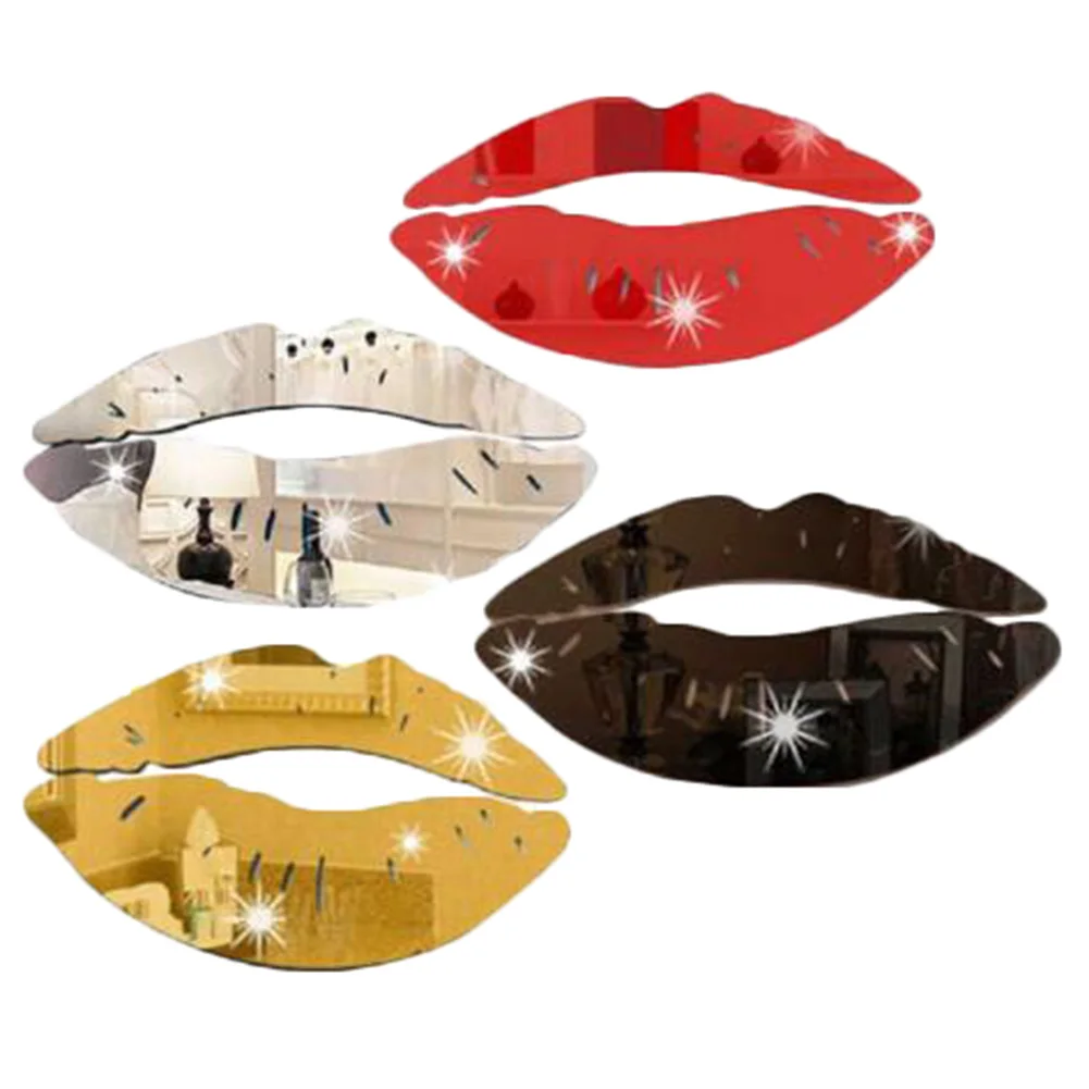 Lips kiss crystal Acrylic Mirror Decorative Sticker 3D