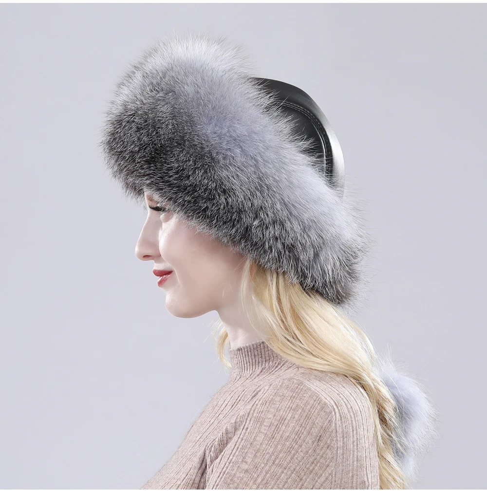 New Style Fashin Girl Genuine Fox Fur Hat Warm Soft Natural Fox Fur Bomber Caps Lady Luxurious Quality Real Fox Fur Hats