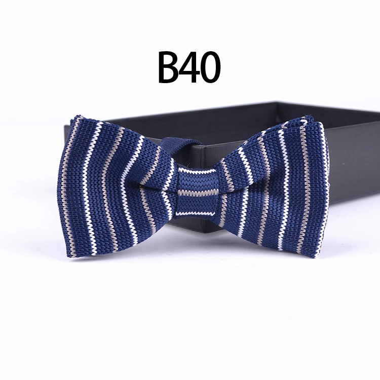 

Stylish Knitted Bowtie Formal Dark Blue with White Striped Butterfly Male Bowties Knit Men Tie For Party