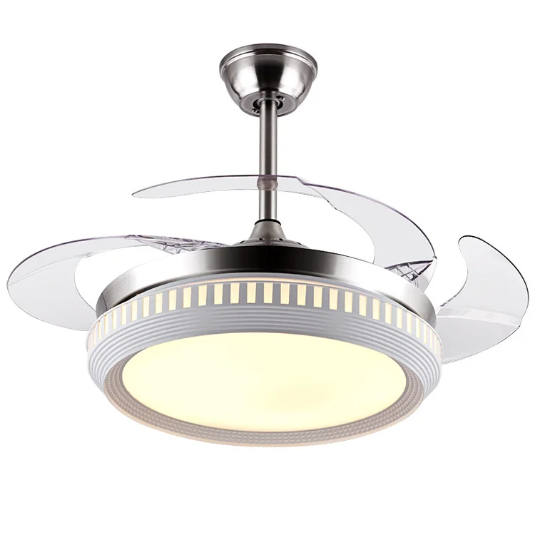 

Ceiling Fan with LED Light Remote Control 4 Retractable Blades Fan Invisible for Bedroom Livingroom