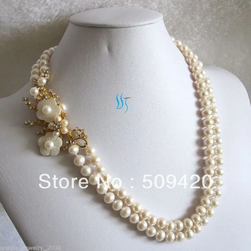 

Free Shipping20-21" 8-9mm White 2Row Freshwater Pearl Necklace Jewelry
