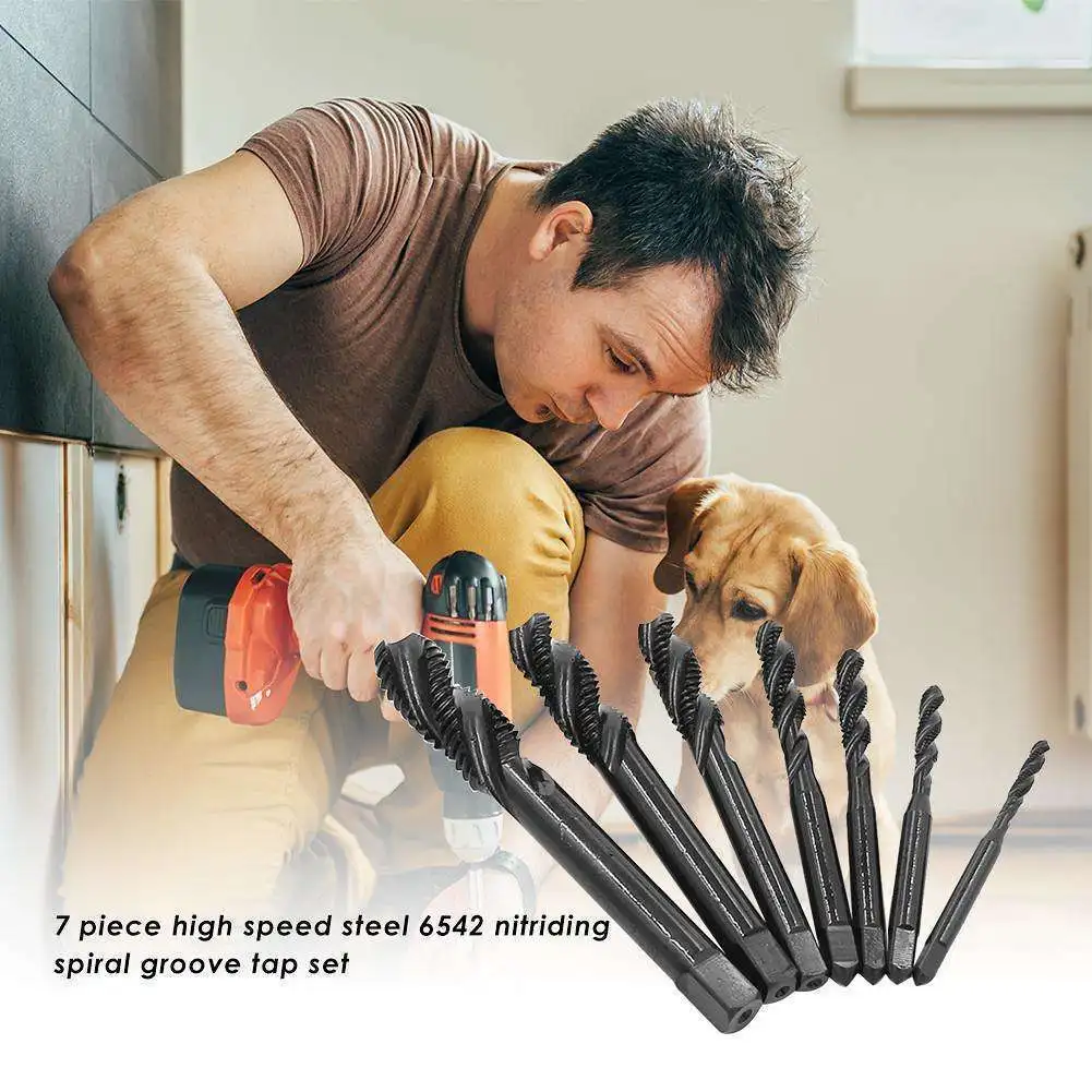 

7PCS/Set Machine Spiral Point Straight Fluted Screw Thread Metric Plug Hand Tap Drill Set Hand Tools HSS M3 M4 M5 M6 M8 M10 M12