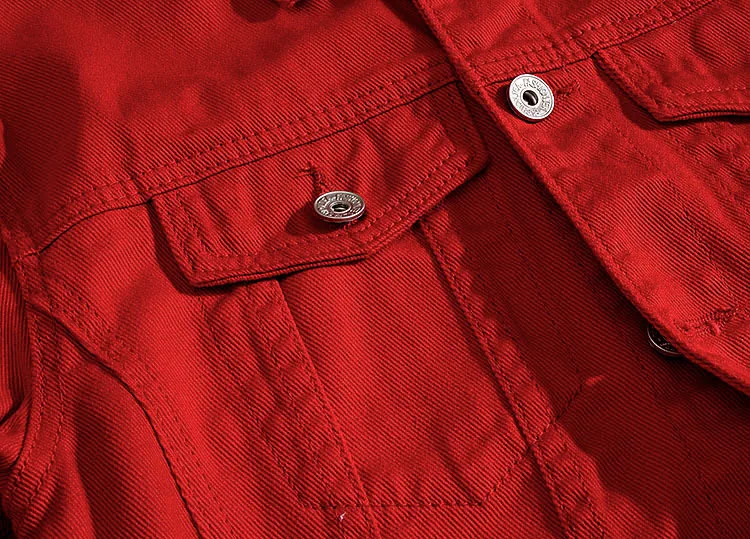 Осенняя джинсовая куртка с дырками, мужские рваные ковбойские куртки, пальто, мужские приталенные однотонные повседневные пальто из хлопка красного размера плюс 3XL одежда