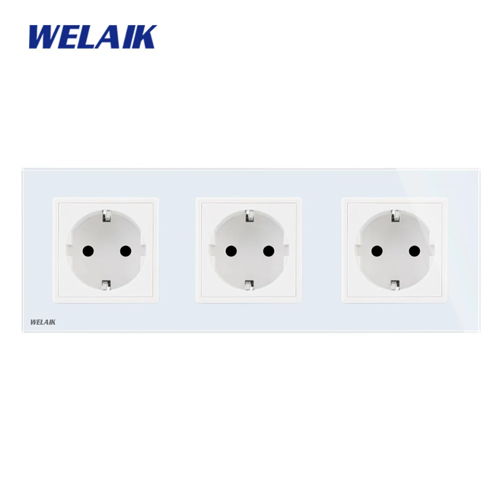 

WELAIK Glass Panel Wall Socket Wall Outlet White European Standard Power Socket AC110~250V A38E8E8EW