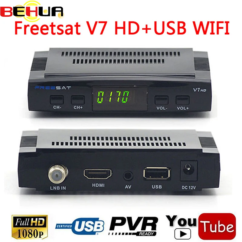

FREESAT V7 HD Receptor DVB-S2 Satellite TV Receiver Decoder With 1 YEAR EUROPE 7 CLINES+USB WIFI 1080P Portugal Spain Poland TV