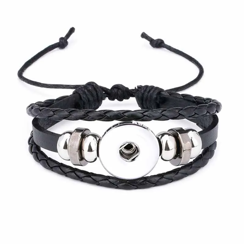

Hot Original 317 Genuine Leather Hand Weave 18mm 12mm Snap Button Bracelet Interchangeable Charm Jewelry For Women Teenagers