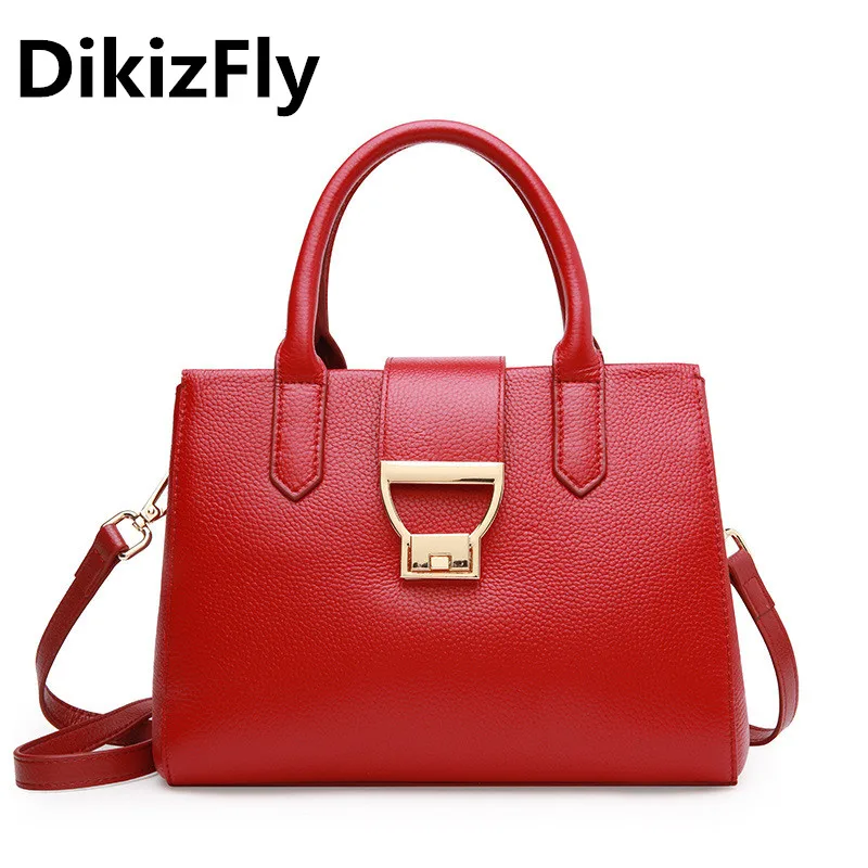 

DikizFly LUXURY Genuine Leather Women Shoulder Bag Brand Designer Real leather handbags Women Totes Fashion Female Crossbody bag