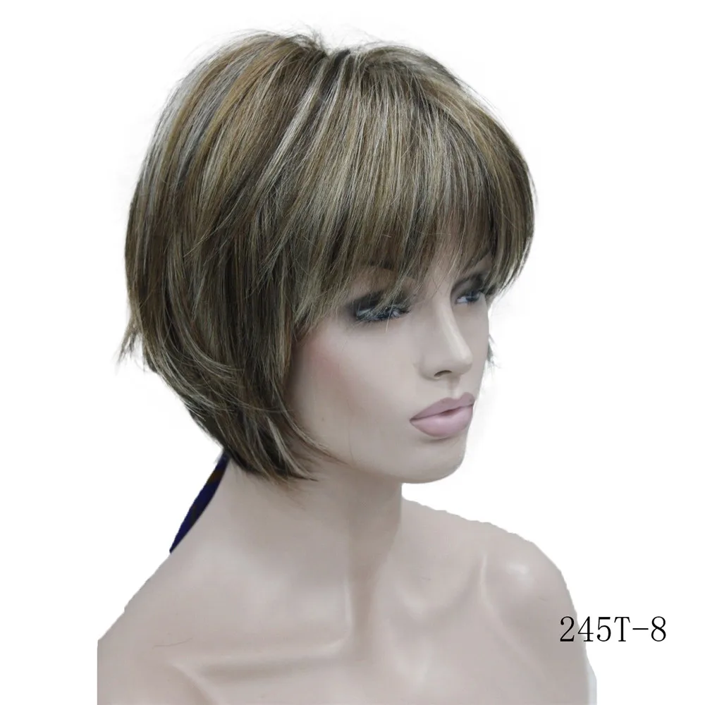 5969 245T-8 charming brown & yellow blonde & blonde three tone mix women' short straight wig (5)