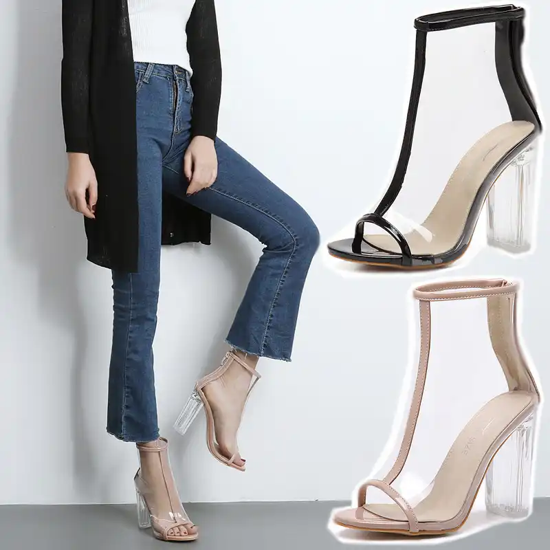 clear bootie heels