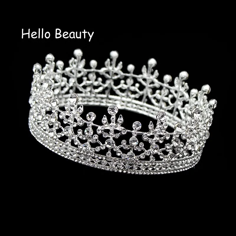 Винтажный серебряный кристалл Полный Круглый король королевская тиара круг имперский средневековый Свадебный Корона Свадебные украшения для волос для женщин