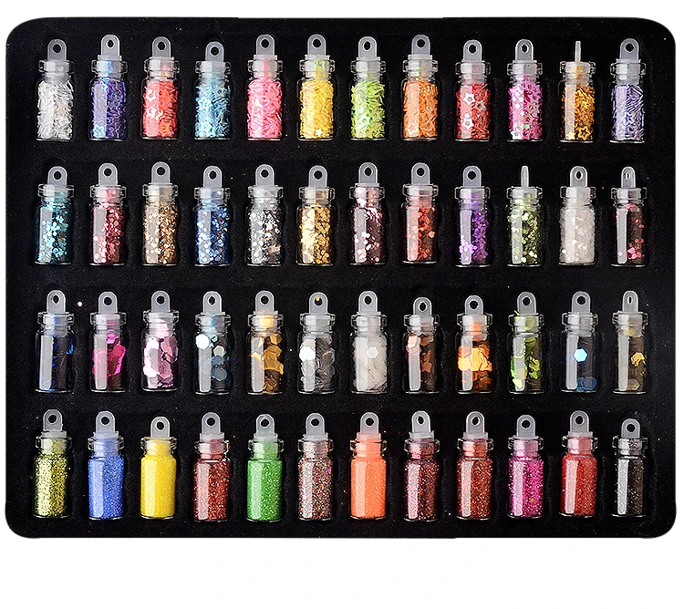

48 Bottles Mix Size Colors Dipping Powder Nails Set Holographic Glitter Flake Geometric Sequins Nail Art accessoires Glitter Set