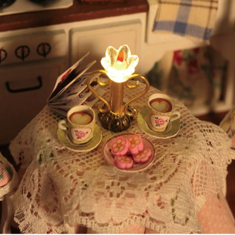 mylb Handcraft Miniature Dollhouse Happy Kitchen Model DIY Wooden Furnitures Doll House Toy funny Birthday Gifts children Kits