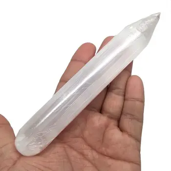 

15cm Natural Selenite Polished Wand Round/Point Reiki Chakra Quartz Crystal Healing (1PC)