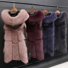 Зимняя женская меховая куртка из искусственного лисьего меха жилет пальто Модный с капюшоном меховой жилет с боковой молнией прошитая кожаная теплая верхняя одежда wq809
