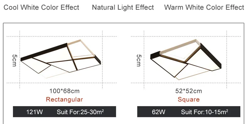 Квадратные современные потолочные светильники, светодиодные светильники для гостиной, спальни, белый и черный цвет, домашний светодиодный потолочный светильник, светильники переменного тока 110V-AC260V
