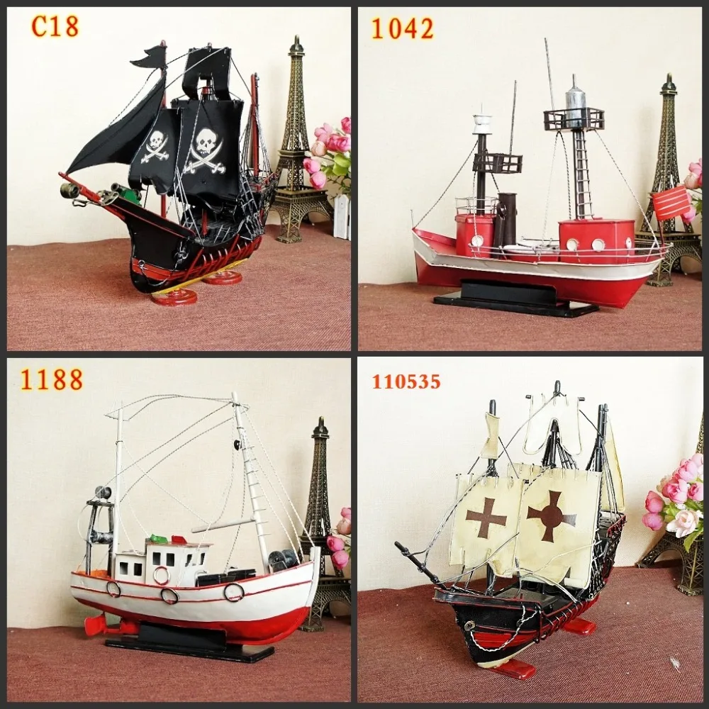 

Large Retro Metal Ship Model Handmade Pirate Sailing Boat Model Decoration Furnishing Sail Ship Home Office Decor