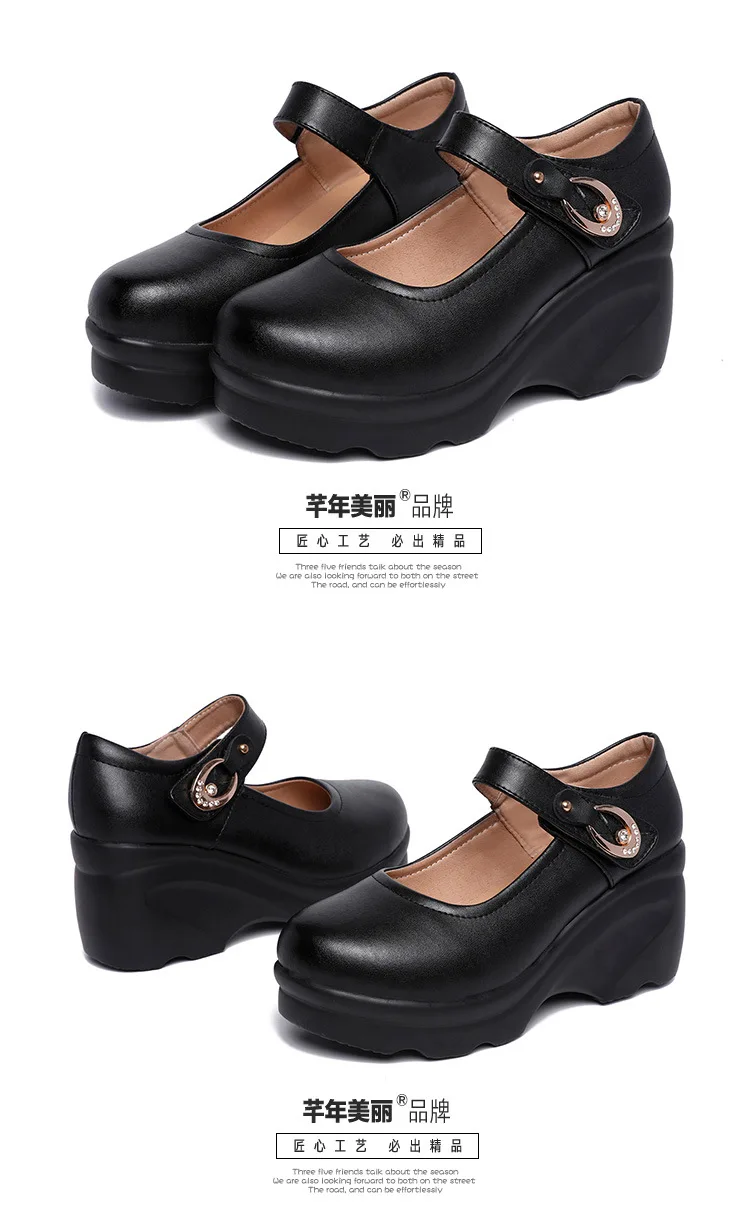 Split Leather Womans Shoes Creepers Platform Pumps Spring Autumn High Heels Wedges Shoes for Women Black Work Shoe