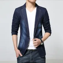 2018 Mens Slim Fit Jeans Blazer Spring Autumn Denim Blazer Men Vintage Denim Jackets and Coats Black Blue
