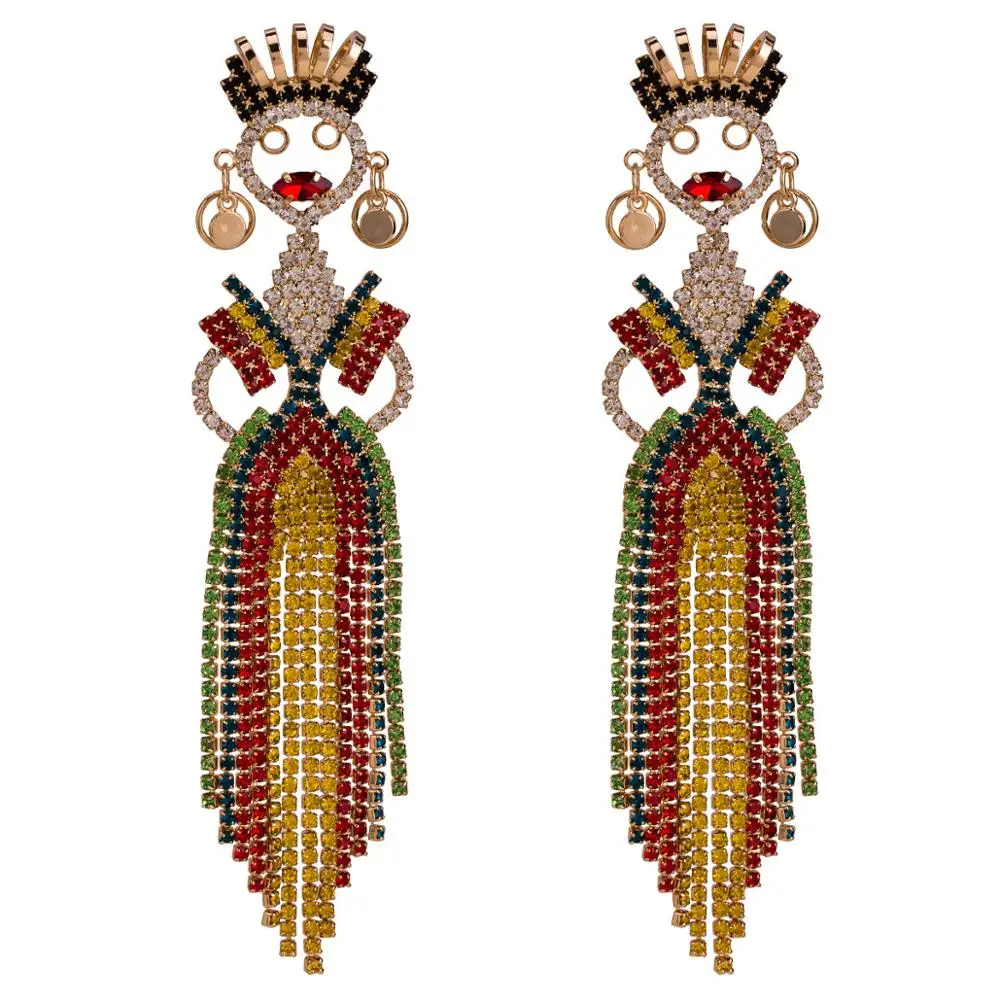

Bohemian dress skirt tassel earrings girl multi-layer rhinestone statement earrings for women summer fashion jewelry