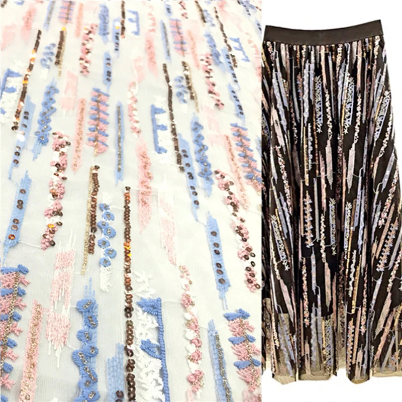 

1Yard Fresh Mesh Sequins Lace Cloth Fabric Handmade Embroidered Tulle Lace DIY Masquerade Party Dress Clothing Craft 91*130cm