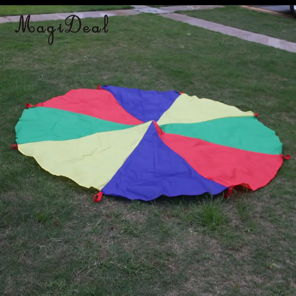 6.5 Feet 8 Handles Children Kids Rainbow Parachute Training Toy Game Colorful for Park Garden Party Picnic Outdoor Indoor Toy