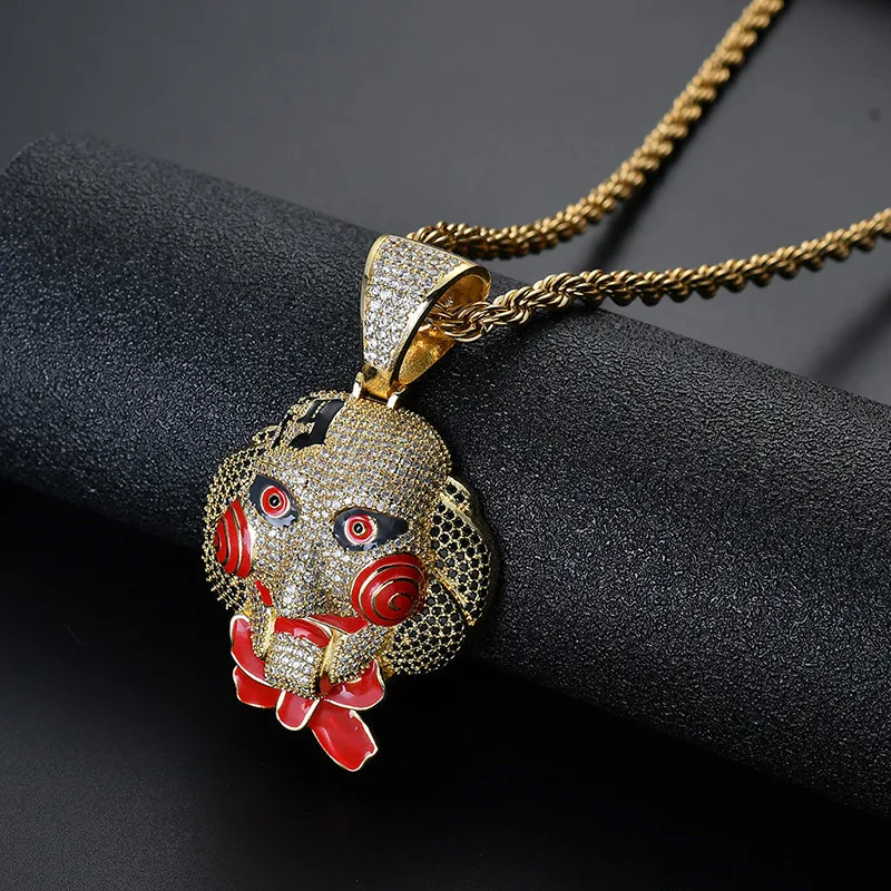 

Horror Mask Pendant Necklace New Arrival Fashion Hip Hop Jewelry AAA Cubic Zirconia Iced Out Mens Necklace