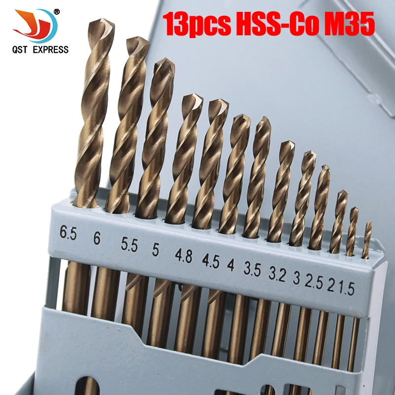 

13Pcs/Set Iron Box Package HSS-Co M35 Twist Drill Bit Spiral Drill Bit Good Use for Steel Stainless Steel