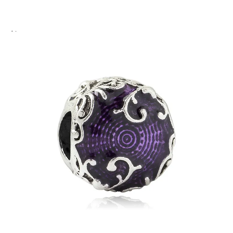 5PCS-Htevak-Noble-Original-Silver-Vine-Flower-Charms-Purple-Enamel-Round-Beads-Fit-Pandora-Bracelet-DIY
