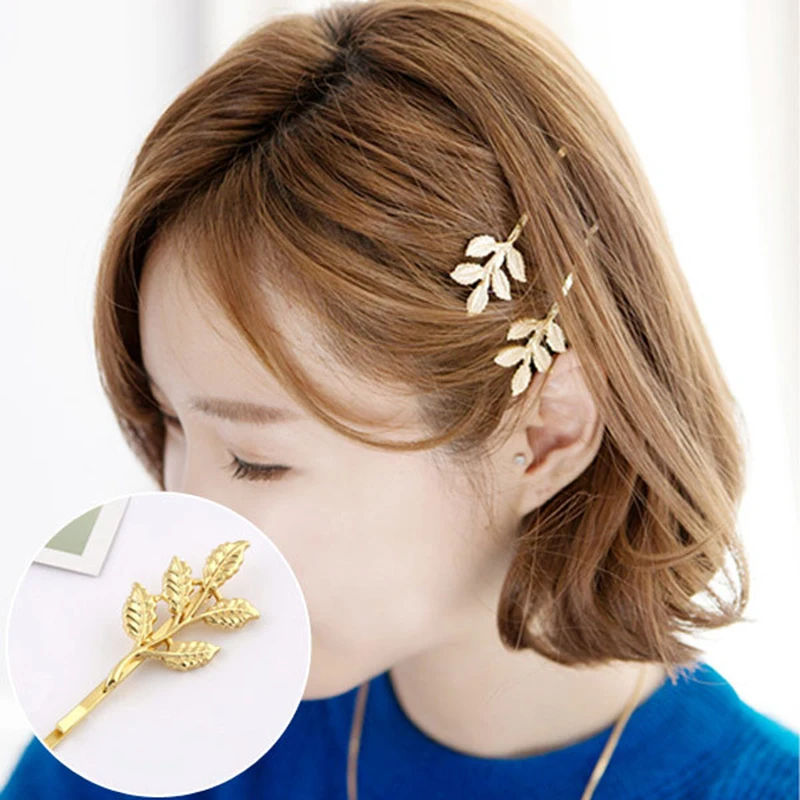 Vintage Hair Clip Olive Branch Leaves Snap Hair Barrette Stick Hairpin Hair Styling Accessories for Women Girls Side Clip
