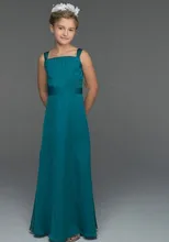 Hot Sale Fashion Simple Design Custom Made Chiffon Straps Lake Blue Long Junior Bridesmaid Dresses Floor Length Girl Dress