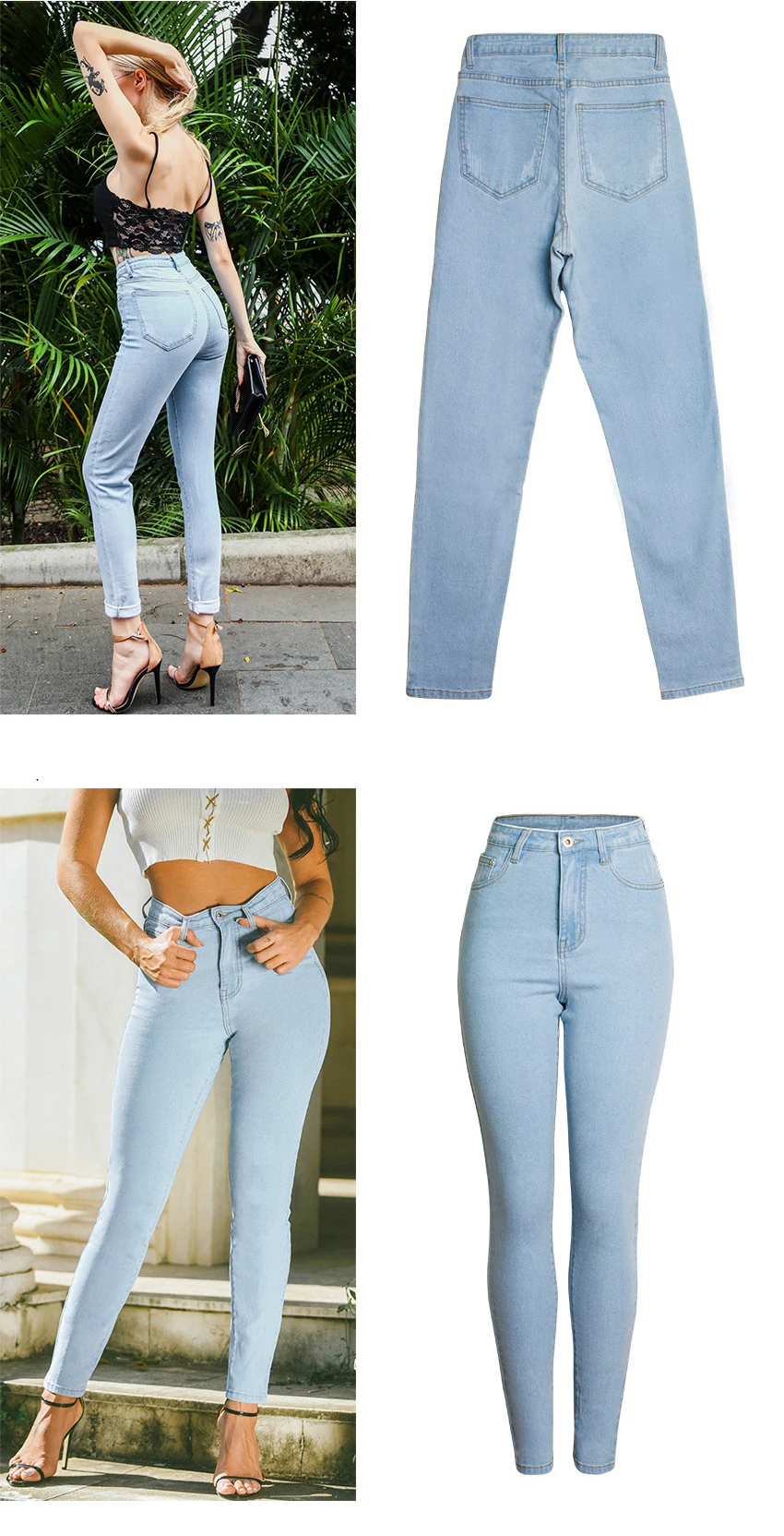 European and American autumn women's wear high waist slender stretch jeans pants pure color wash slim jeans (7)