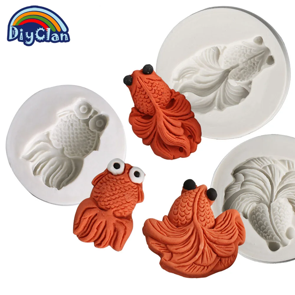 

Goldfish shape silicone mold for cake fish style chocolate fondant molds for cake baking animal cupcake decoration tools form
