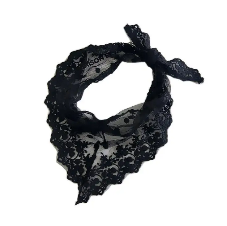 Черно-белый кружевной шарф для волос, женский модный треугольный платок, хлопковые шарфы, новинка, одноцветная повязка на голову, шарфы, Прямая поставка