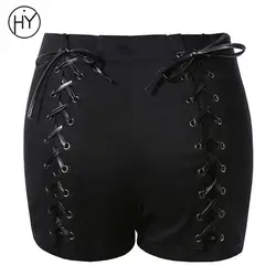 Acinth девушка HY Для женщин шорты 2018 черного цвета на шнуровке мини шорты скинни Femme Для женщин шорты высокой талией Sexy & Club летняя мода