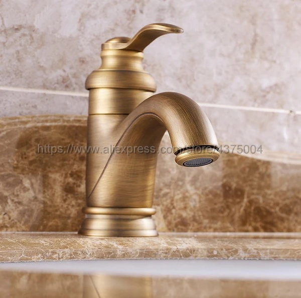 Antique Brass Concise Bathroom Faucet finish Basin Sink Faucet Single Handle water taps Nnf034