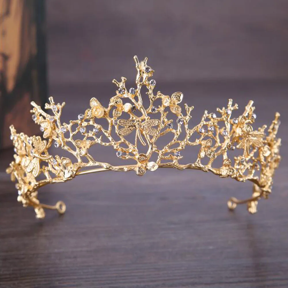 

MHS.SUN Women Bridal Wedding Jewelry Tiaras Crown Gold Branch Design Crystal Rhinestones Hairband Headwear Hair Accessories