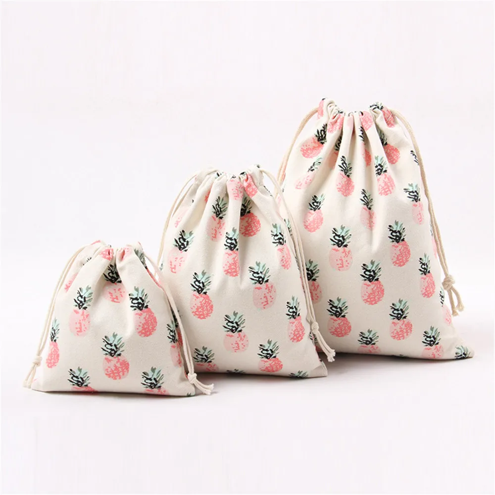 Ананас печати мешок со стягивающим шнуром для хранения сумка дорожная сумка мешок подарков 25cm32cm холст мешок хранения розовый