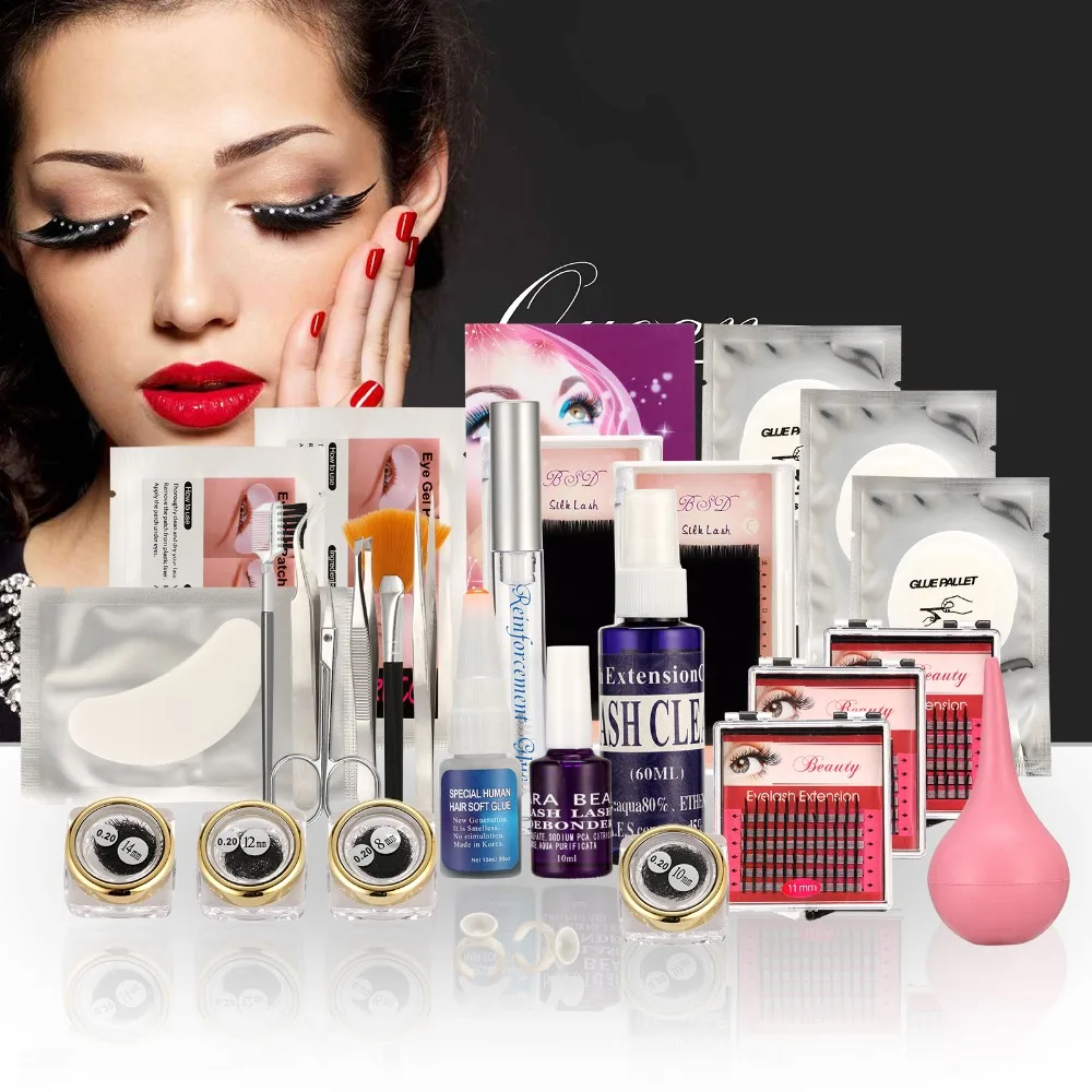 

25 in 1 Pro False Eye Lashes Eyelash Extension Glue Removal Kit Tools Set Case